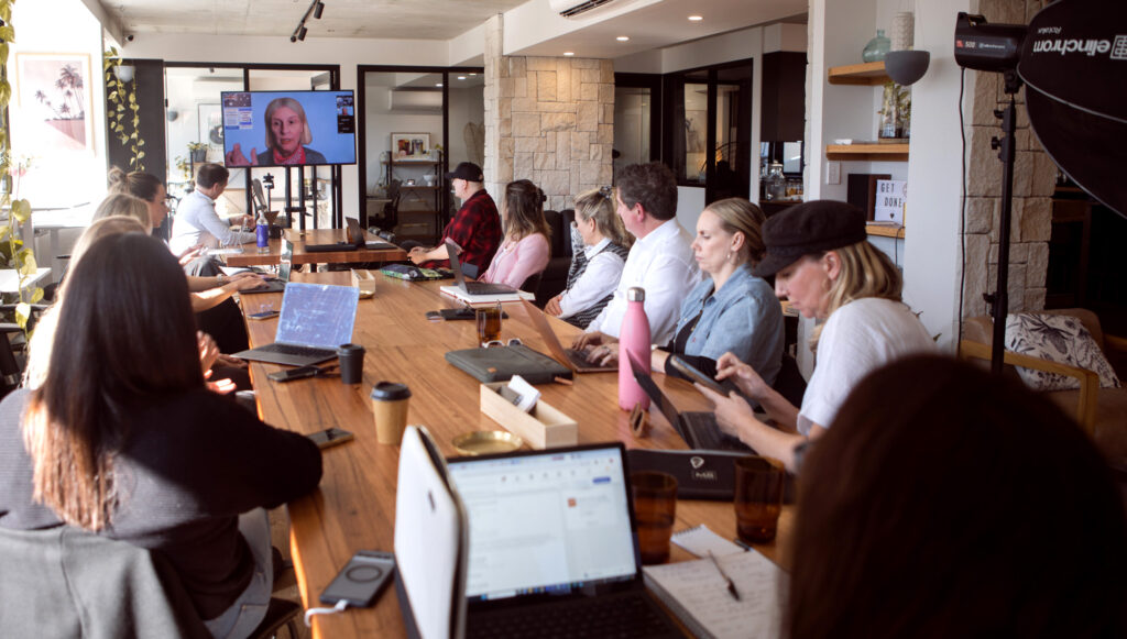 Sandra Long presenting at Skillion Spaces in Terrigal, sharing insights on improving LinkedIn profiles.